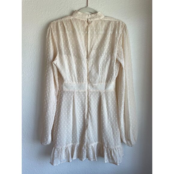NWT Showpo. Tiahna Long Sleeve High Neck Ruffle Swiss Dot Dress in Cream Size 6 - Picture 6 of 15